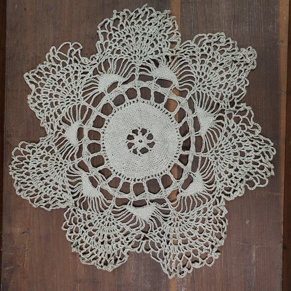Vintage Crochet Doily 14 Inch Round Silver Gray - Picture 1 of 2